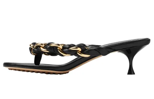 Bottega Veneta Dot Leather Patchwork Flip Flops Women's Black