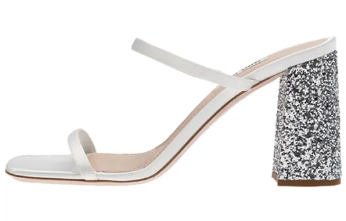 MIU MIU Slide Slippers Women's White Silver