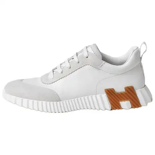 HERMES Leather Lace Up Cushioning Low top Sports Casual Shoes Women's Gray White