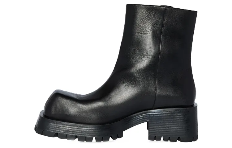 Balenciaga Trooper Cow Leather Minimalist Style Ankle Boots Men's Black