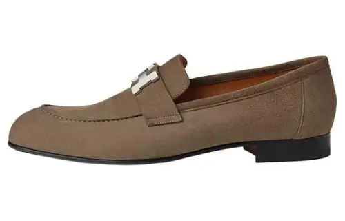 HERMES PARIS Suede Loafers Men's Brown