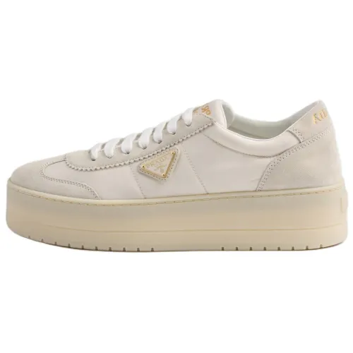 PRADA Downtown Bold Suede Low top Skateboard Shoes Women's Beige