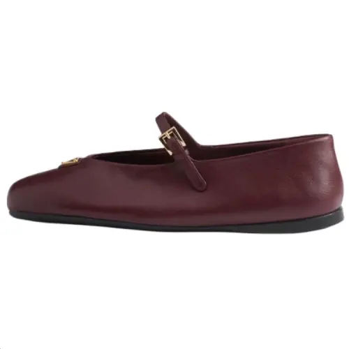 PRADA Flat Mary Jane Shoes Women's Burgundy