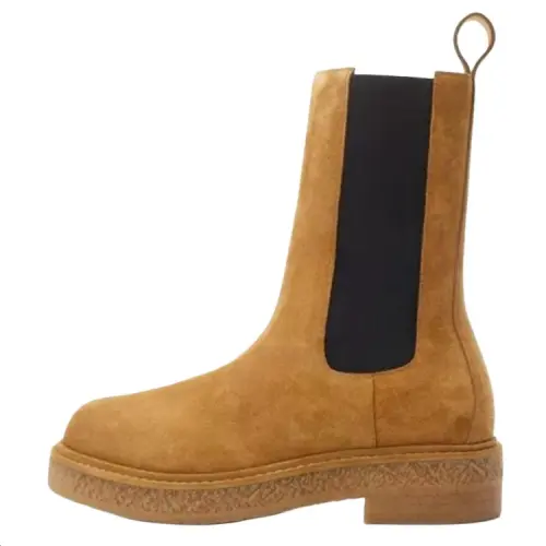 Bottega Veneta Leather Crew Chelsea Boots 5CM Men's Tawny