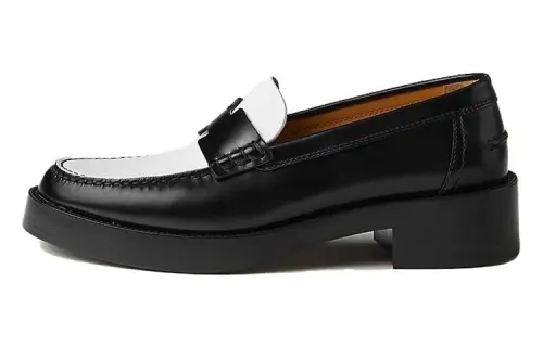 HERMES Hour Top Grain Cow Leather Loafers Women's Black White