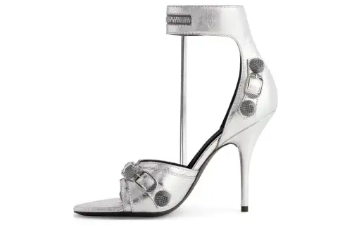 Balenciaga Cagole Leather One Strap Sandals 11cm Women's Silver