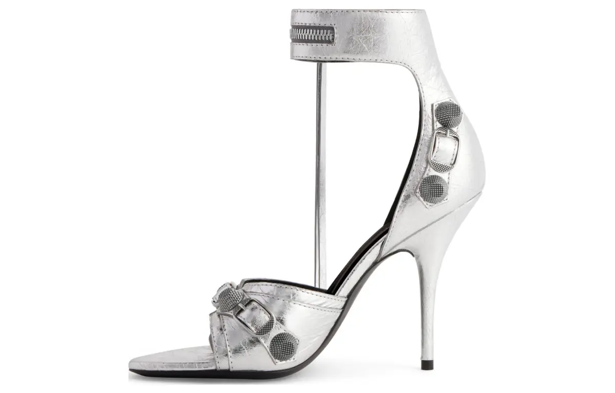 Balenciaga Cagole Leather One Strap Sandals 11cm Women's Silver