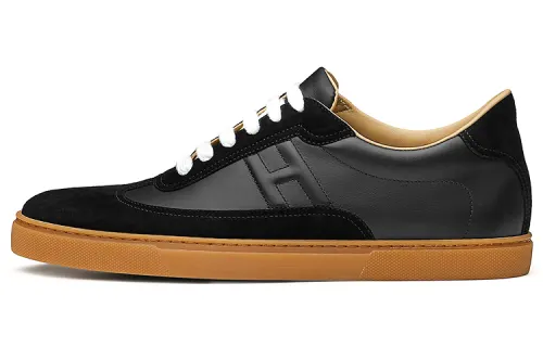 HERMES Quicker Cow Leather, Leather Low top Stylish Skateboarding Shoes Men's Black