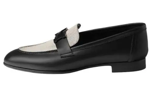 HERMES PARIS Leather Loafers Women's Black