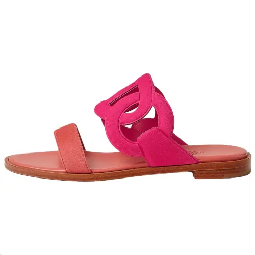 HERMES Lagune Slide Slippers 1cm Women's Cherry Blossom Pink & Brown Red