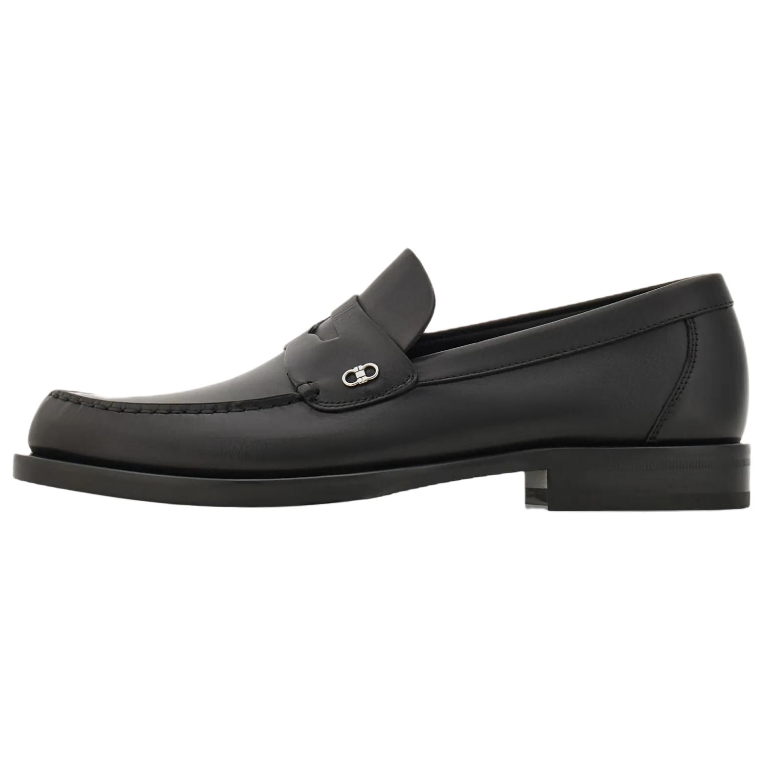 FERRAGAMO Gancini Cow Leather Loafers Men's Black