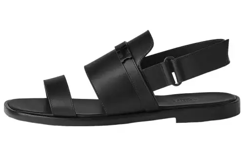 HERMES Leather One Strap Sandals Men's Black