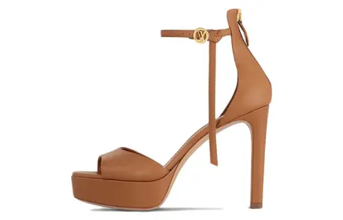 LOUIS VUITTON Leather One Strap Sandals 9cm Women's Brown