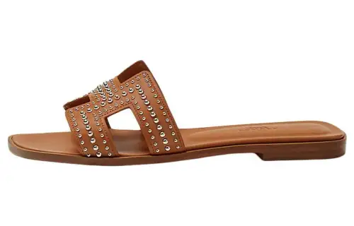HERMES Oran Sandal Naturel Mini Stud Calfskin Leather
