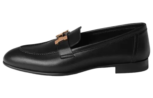 HERMES PARIS Leather Loafers Women's Black