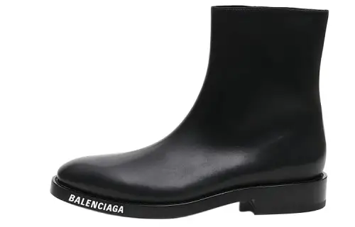 Balenciaga Leather Ankle Boot Black White Logo