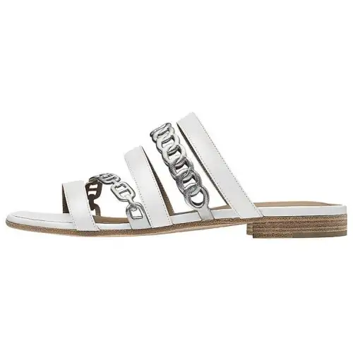 HERMES Amalfi Slide Slippers Women's Silver White