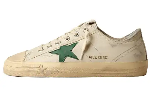 Golden Goose V Star Leather Low top Skateboard Shoes Men's White Green Distressed