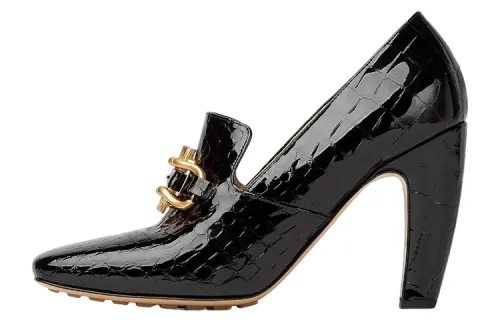 Bottega Veneta Mostra Leather Chunky Heel High Heels 9cm Women's Black