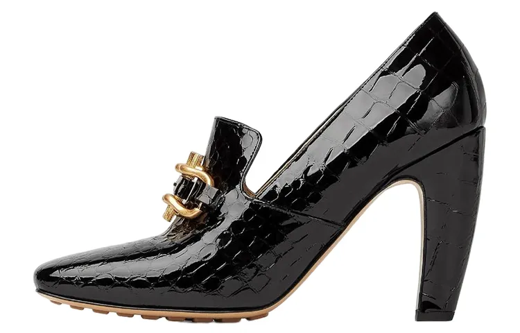 Bottega Veneta Mostra Leather Chunky Heel High Heels 9cm Women's Black