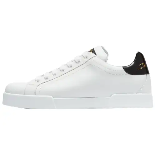 Dolce & Gabbana Portofino calfskin round toe lace-up low-top sneakers men's white