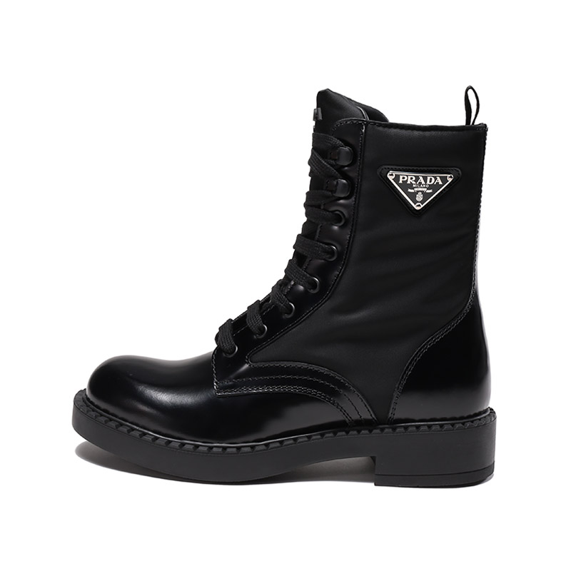 PRADA Prada Leather Fabric Comfortable Lace Up Fashion Short Boots 2.5cm Men's Black