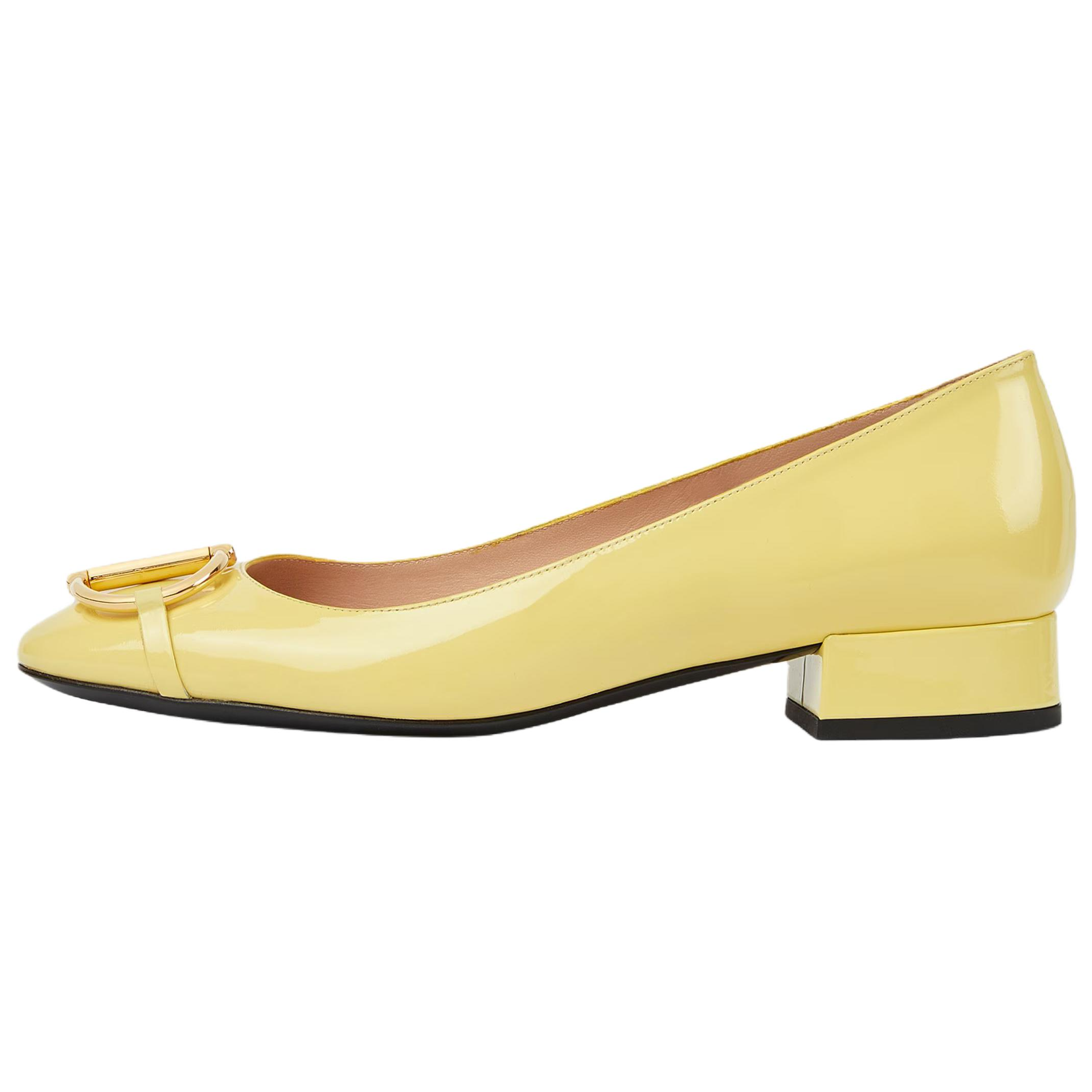 GUCCI Gucci Horsebit patent leather round toe slip-on ballet flats casual shoes 2.3cm women's light yellow