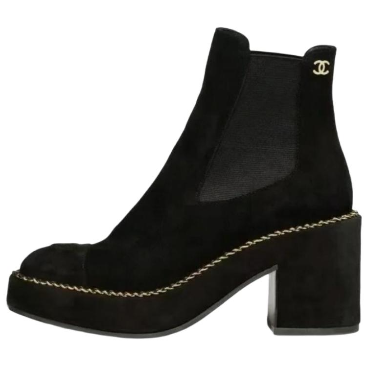 CHANEL 25B Calfskin Short Chelsea Boots 8.5cm Women's Black