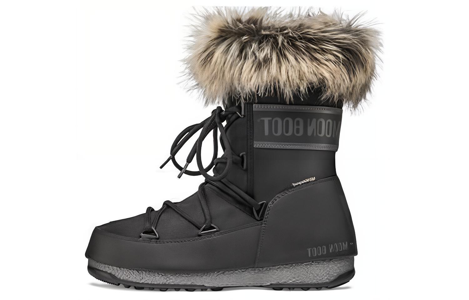Женские сапоги Moon Boot Faux Fur (черно-желтые)