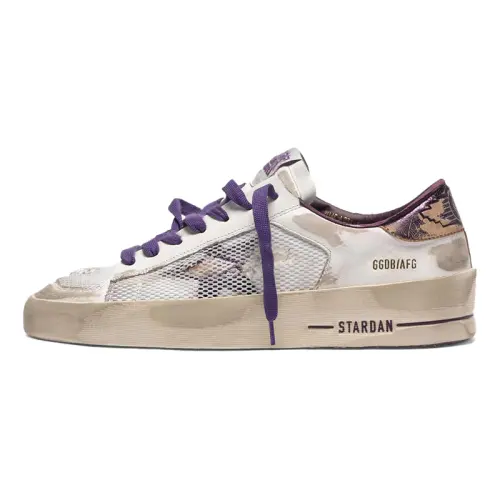 Golden Goose Stardan LTD Cow Leather, Leather Low top Stylish Skateboarding Shoes Women's Silver White Purple Gold Tail