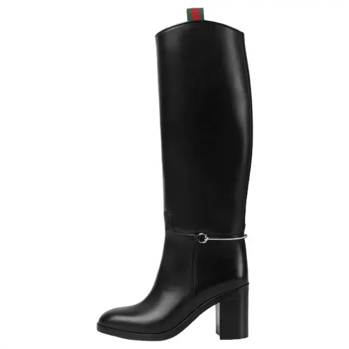 GUCCI Horsebit Leather Knee high Boots 8.5cm Women's Black