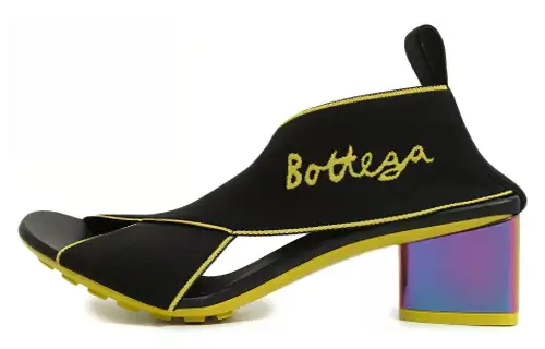 Bottega Veneta Fle Fabric Chunky Heel One Strap Sandals 5cm Women's Black