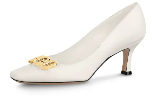 LOUIS VUITTON Rotary Cow Leather Slim Heel High Heels 6.5cm Women's White