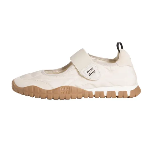 MIU MIU Miu Miu Tire suede round toe flat ballet shoes flat heel Mary Jane shoes women's ivory white