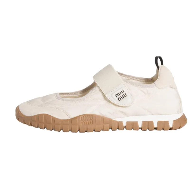 MIU MIU Miu Miu Tire suede round toe flat ballet shoes flat heel Mary Jane shoes women's ivory white