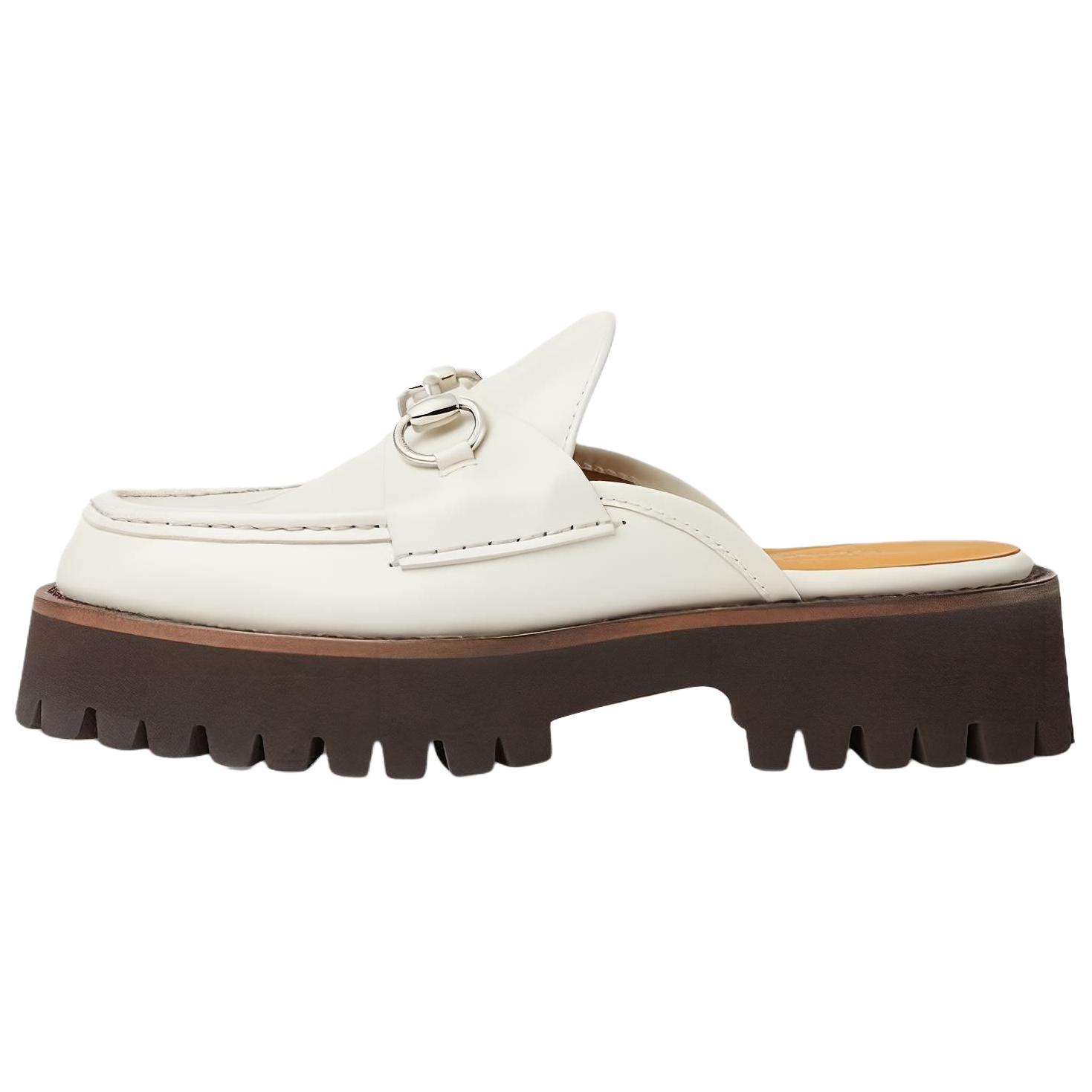 GUCCI Horsebit Closed Toe Slippers Women's White