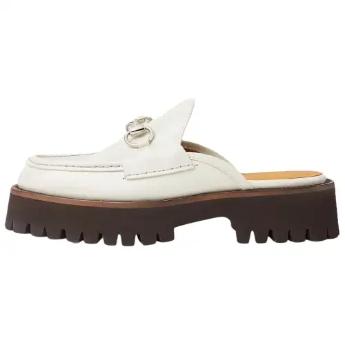 GUCCI Horsebit Closed Toe Slippers Women's White
