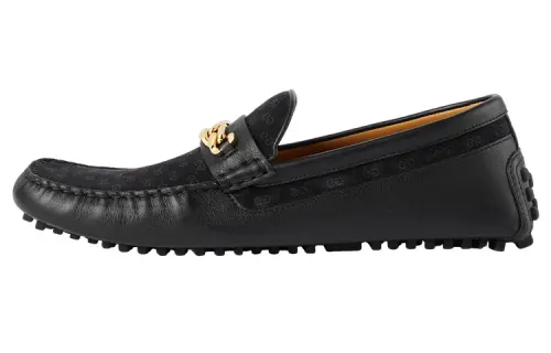 GUCCI GG Suede Gommino Loafers Men's Black