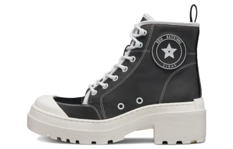 DIOR D Rise Leather Combat Boots Women's Black