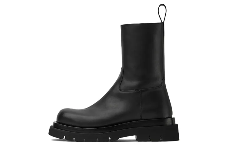 Bottega Veneta Lug Leather Ankle Boots Men's Black