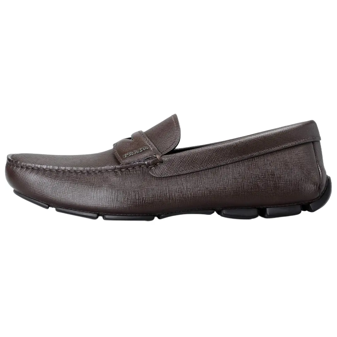 PRADA Saffiano Leather Casual Shoes Men's Dark Brown