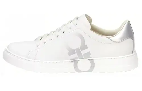 FERRAGAMO Gancini Low top Stylish Skateboarding Shoes Men's Silver White