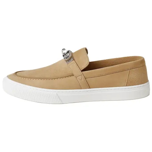 HERMES Game Suede Loafers Men's Light Brown