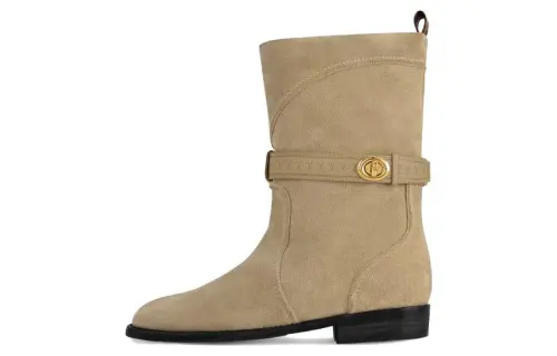 LOUIS VUITTON Cow Leather Ankle Boots Women's Light Umber