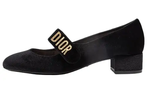 DIOR Baby D Cow Leather Chunky Heel Mary Jane Shoes Women's Black