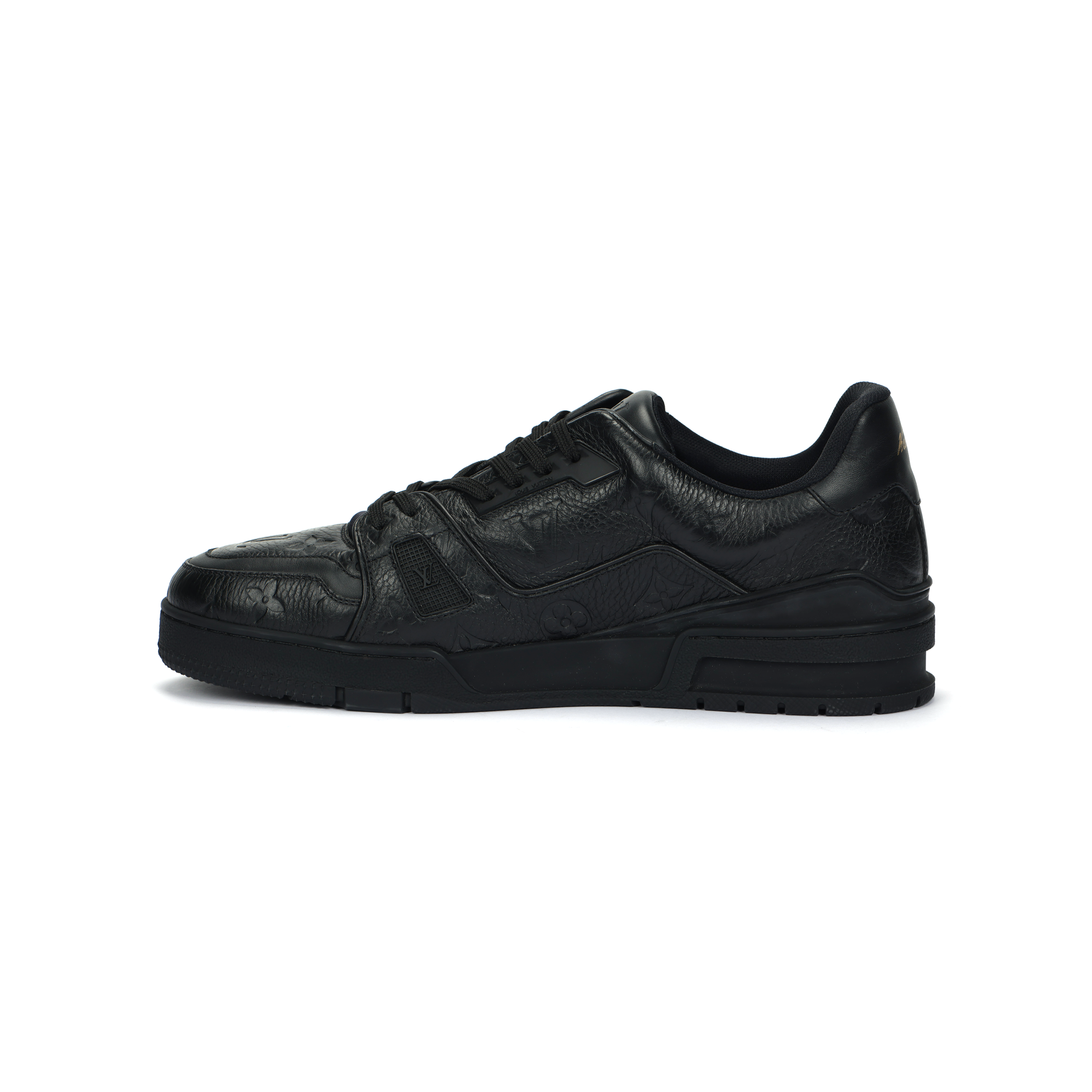 LOUIS VUITTON Классические низкие кеды Trainer из зерненой телячьей кожи с логотипом, мужские черные