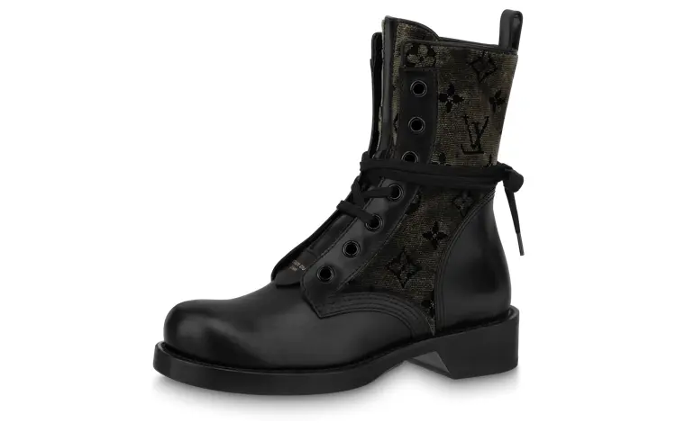 LOUIS VUITTON Lv Flat Ranger Boots 'Black With Olive Green Monogram' Women's
