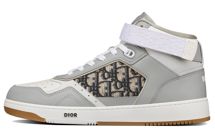 DIOR Dior B27 cowhide fabric cowhide print high top fashion sneakers men's gray and white