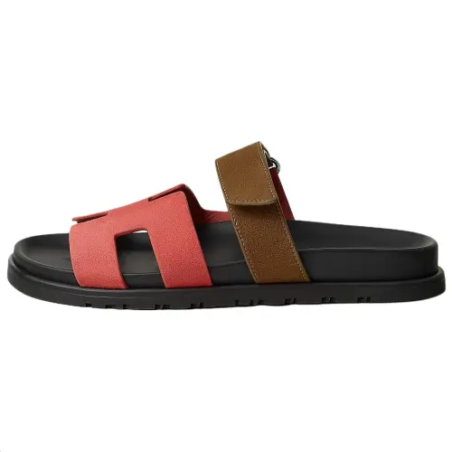 HERMES Chypre Slide Slippers Women's Brown Red