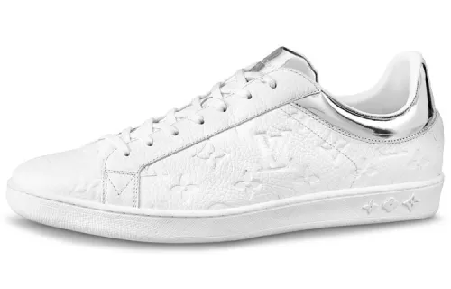 LOUIS VUITTON Luxembourg MONOGRAM Cow Leather Low top Stylish Skateboarding Shoes Men's White Silver Tail